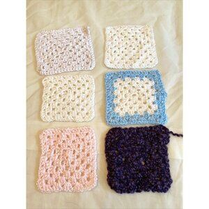 Lot of 6 Handmade Crochet Granny Squares in Various Sizes & Colors Craft‎ Supply